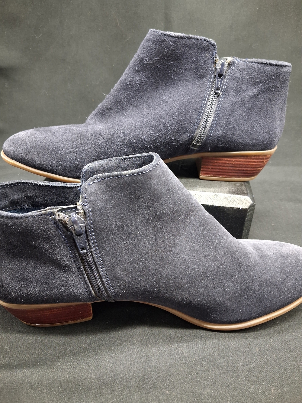 Diba Navy Suede Side-Zip Ankle Booties